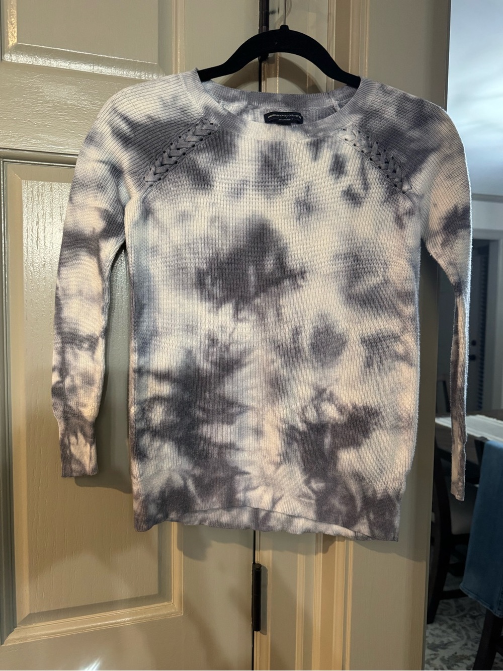 American Eagle Outfitters Tie-Dye Crewneck Sweater - Gray & White